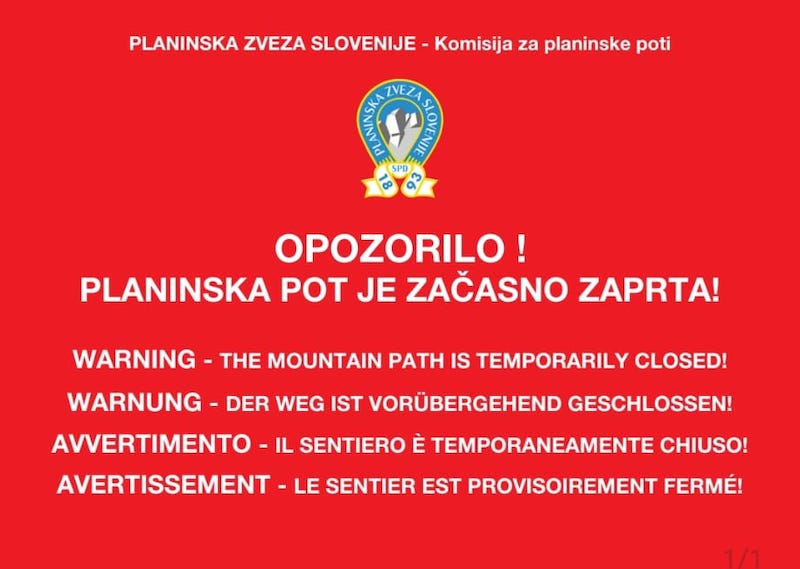 Kljub trudu naših markacistov bo pot do nadaljnjega zaprta!